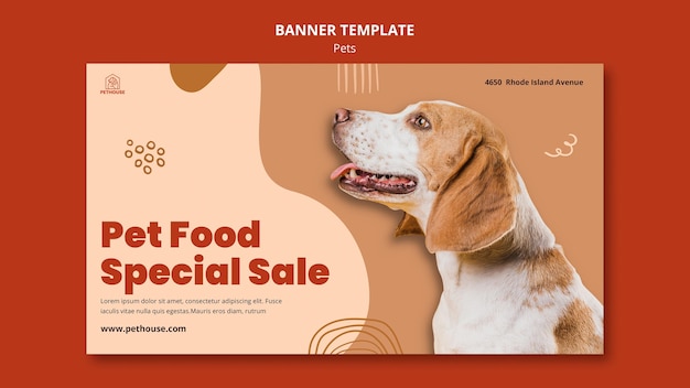 Шаблон горизонтального баннера для домашних животных с милой собакой