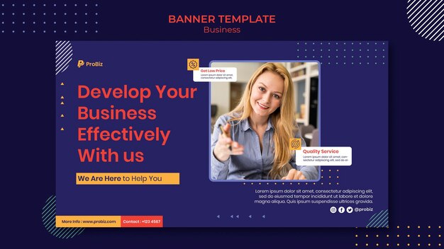 전문 비즈니스 솔루션을위한 가로 배너 템플릿