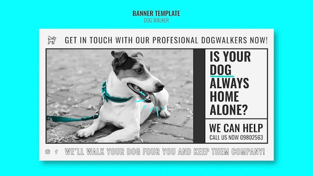 無料PSD プロの犬の散歩会社のための水平バナーテンプレート