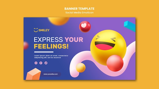 Шаблон горизонтального баннера для смайликов приложений социальных сетей