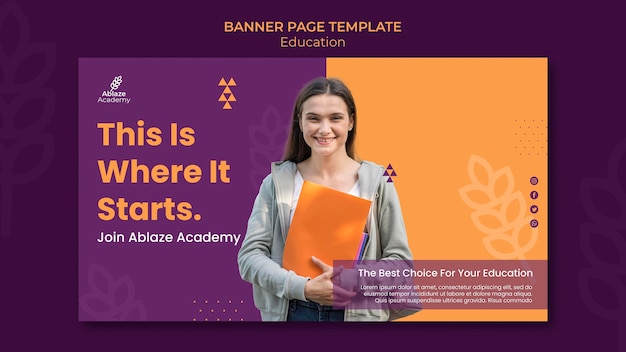 無料PSD 大学教育のための水平バナーテンプレート