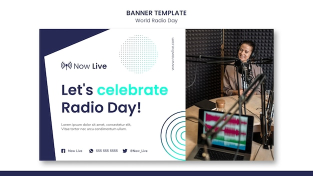 Бесплатный PSD Шаблон горизонтального баннера для всемирного дня радио