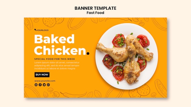 PSD gratuito modello di banner orizzontale per piatto di pollo fritto