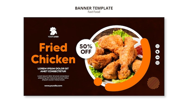 Horizontal banner template for fried chicken restaurant