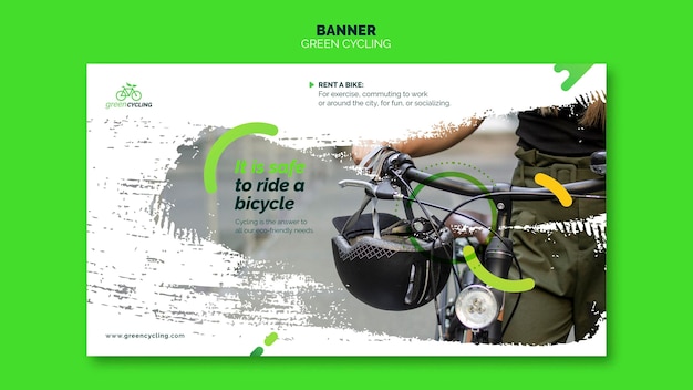 Free PSD horizontal banner template for green biking