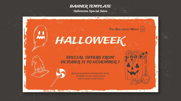 Free PSD horizontal banner template for halloweek