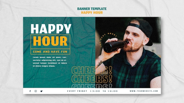 PSD gratuito modello di banner orizzontale per l'happy hour