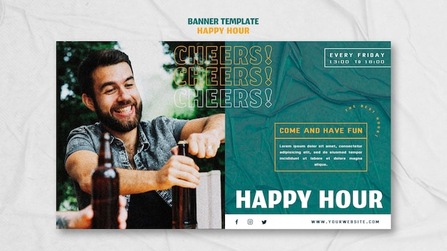 Free PSD horizontal banner template for happy hour