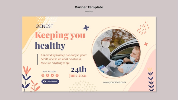 Horizontal banner template for healthcare with people wearing medical mask