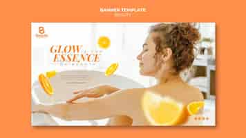 Free PSD horizontal banner template for home spa skincare with woman and orange slices