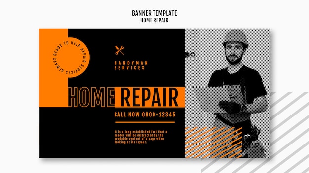 Free PSD horizontal banner template for house repair company