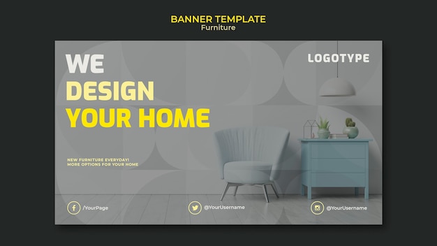 Horizontal banner template for interior design company