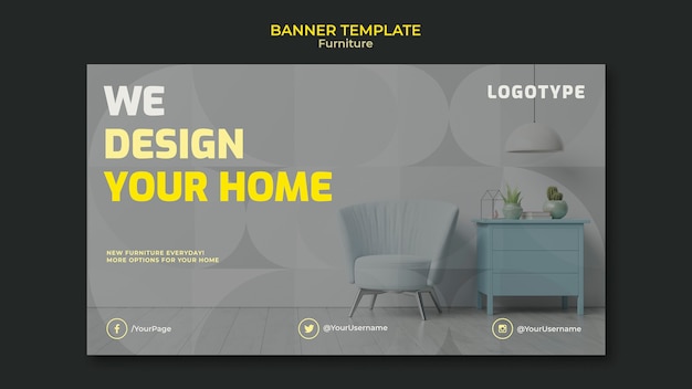 PSD gratuito modello di banner orizzontale per società di interior design