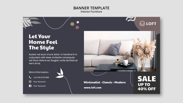 Horizontal banner template for interior design furniture