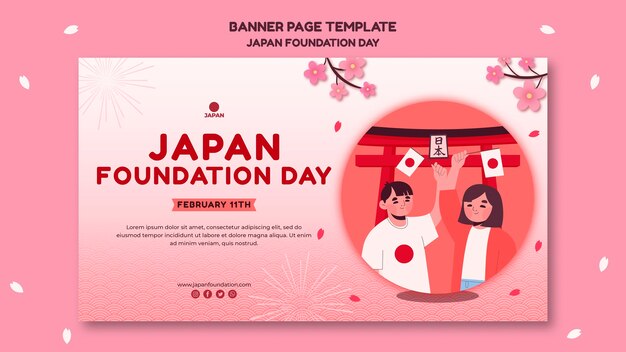 Horizontal banner template for japan foundation day with flowers