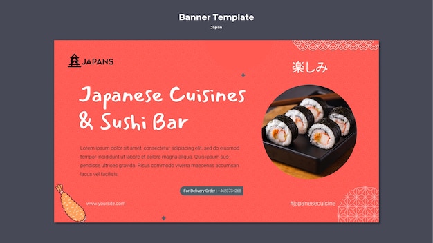 PSD gratuito modello di banner orizzontale per ristorante di cucina giapponese