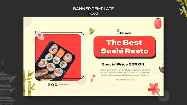 Horizontal banner template for japanese food restaurant