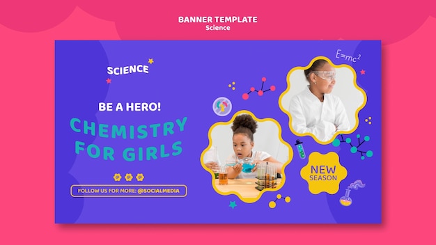 Free PSD horizontal banner template for kids science