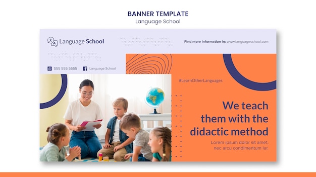 PSD gratuito modello di banner orizzontale per scuola di lingue