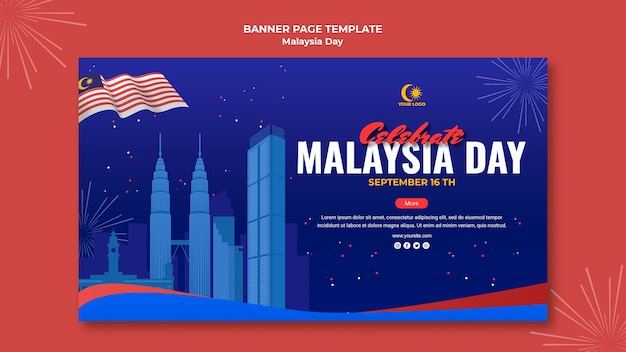 Шаблон горизонтального баннера для празднования дня малайзии