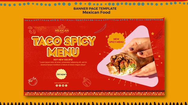 Free PSD horizontal banner template for mexican food restaurant