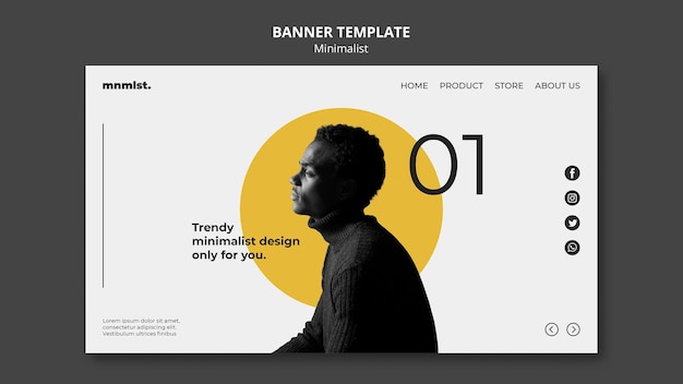 Free PSD horizontal banner template in minimal style for art gallery with man