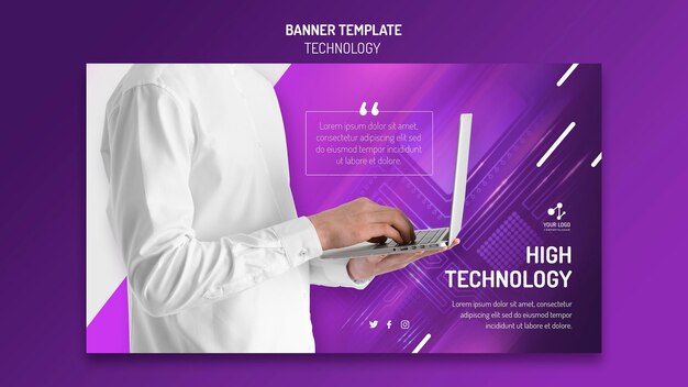 Horizontal banner template for modern technology with laptop