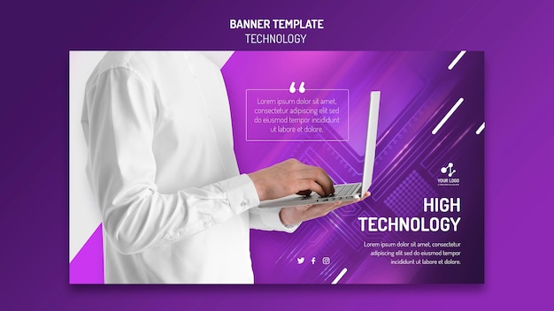 Horizontal banner template for modern technology with laptop