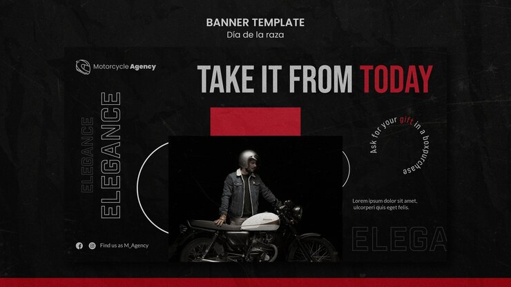 Free PSD horizontal banner template for motorcycle agency with male rider