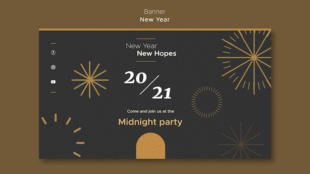 Horizontal banner template for new year's midnight party