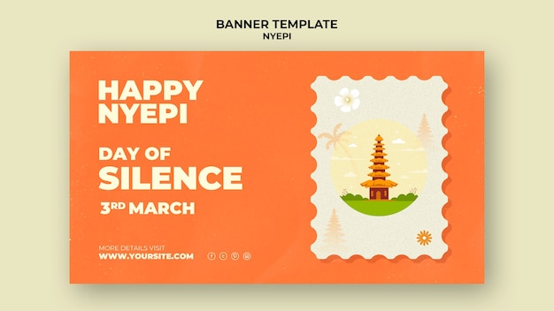 PSD gratuito modello di banner orizzontale per la celebrazione di nyepi con il tempio