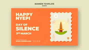 PSD gratuito modello di banner orizzontale per la celebrazione di nyepi con il tempio