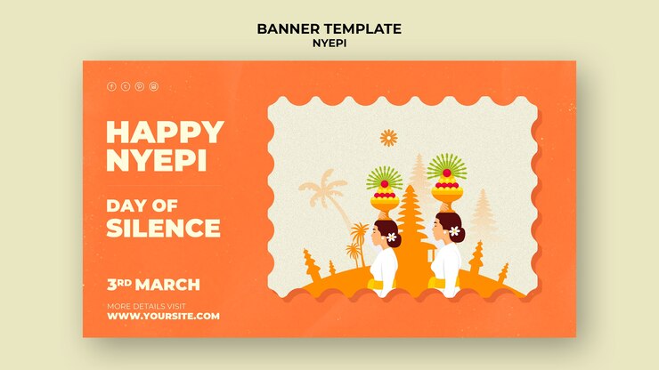 मुफ़्त PSD horizontal banner template for nyepi celebration with temple