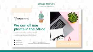 Free PSD horizontal banner template for office workspace plants