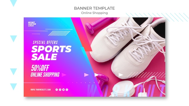 PSD gratuito modello di banner orizzontale per la vendita di sport online