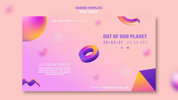 Free PSD horizontal banner template of out of our planet music concert