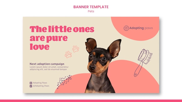 Modello di banner orizzontale per l'adozione di animali domestici con cane