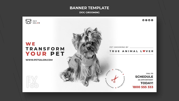 Free PSD horizontal banner template for pet grooming company