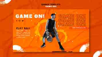 Free PSD horizontal banner template for playing basketball