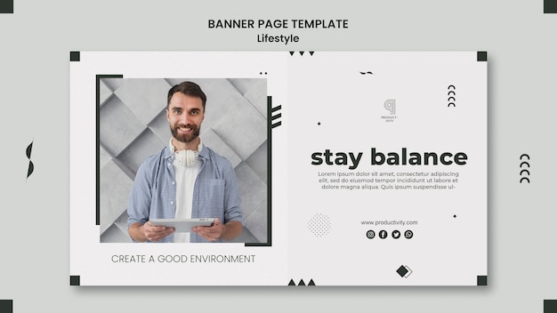 Horizontal banner template for productivity and life balance