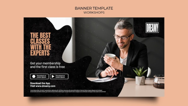 Free PSD horizontal banner template for profession workshops and classes