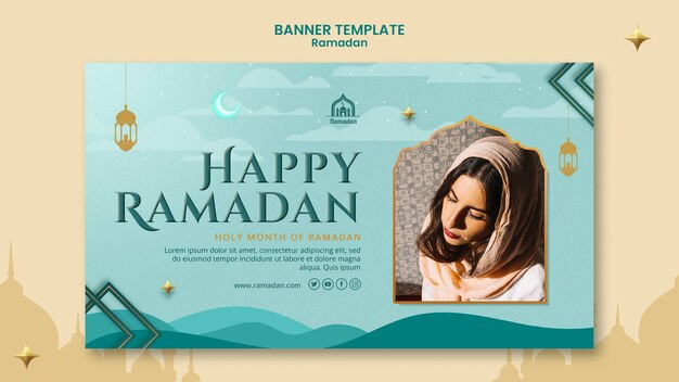 PSD gratuito modello di banner orizzontale per la celebrazione del ramadan