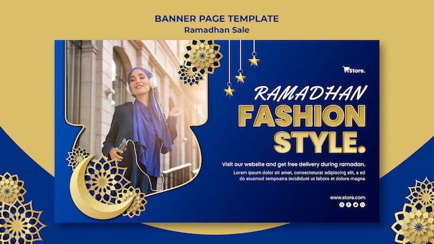 PSD gratuito modello di banner orizzontale per la vendita del ramadan