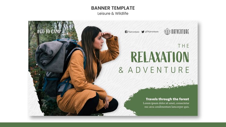 Free PSD horizontal banner template for relaxation and adventure