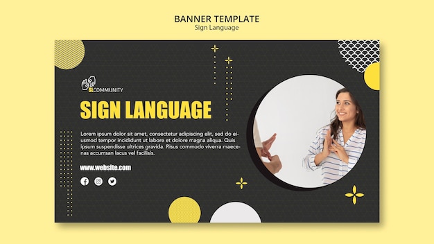 Horizontal banner template for sign language communication