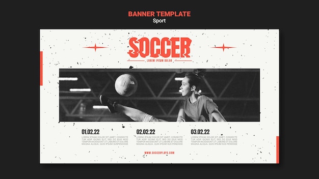 PSD gratuito modello di banner orizzontale per calcio con giocatrice