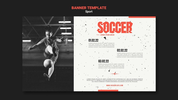 PSD gratuito modello di banner orizzontale per calcio con giocatrice