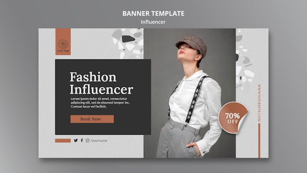 Free PSD horizontal banner template for social media female influencer