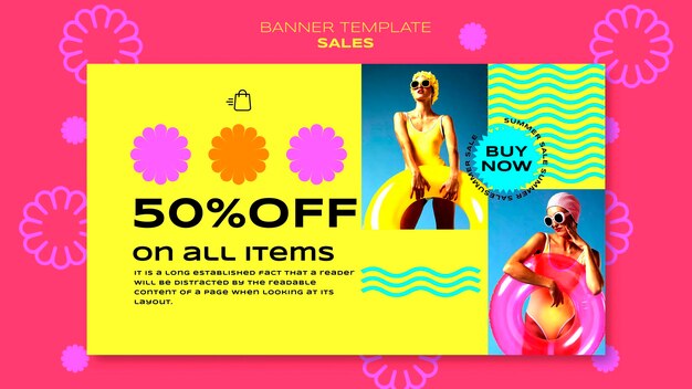 Horizontal banner template for summer season sale