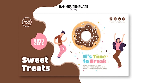 Horizontal banner template for sweet baked donuts